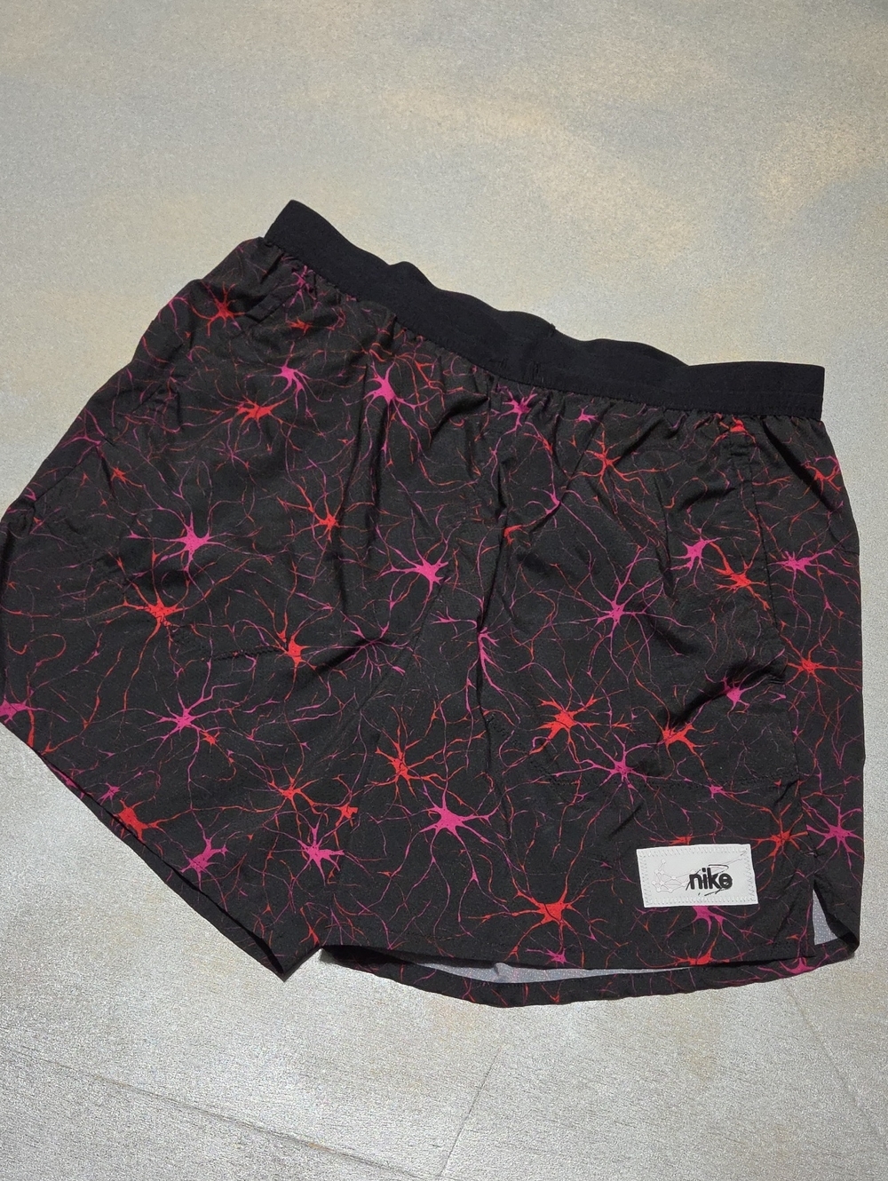 Nike Men’s Black Athletic Shorts with Pink & Red Burst